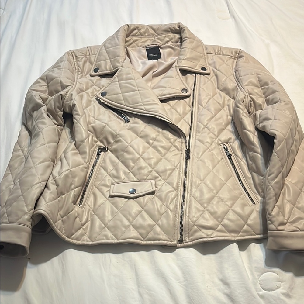 Simply Vera Vera Wang Beige Quilted Bomber Jacket